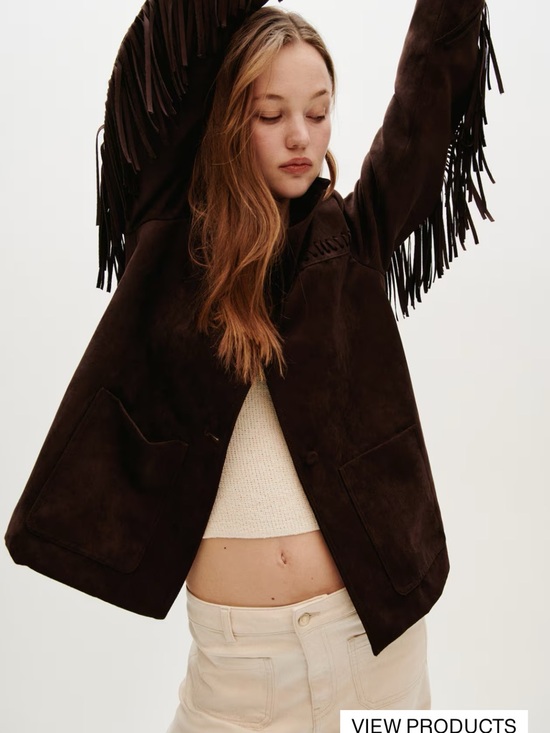 H&M Jackets & Blazers - H&M Dark Brown Suede Fringe Blazer Jacket